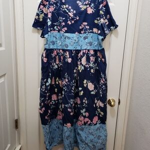 Women's plus Only Necessities long  Navy Floral Muticolored Lounger Size 3X